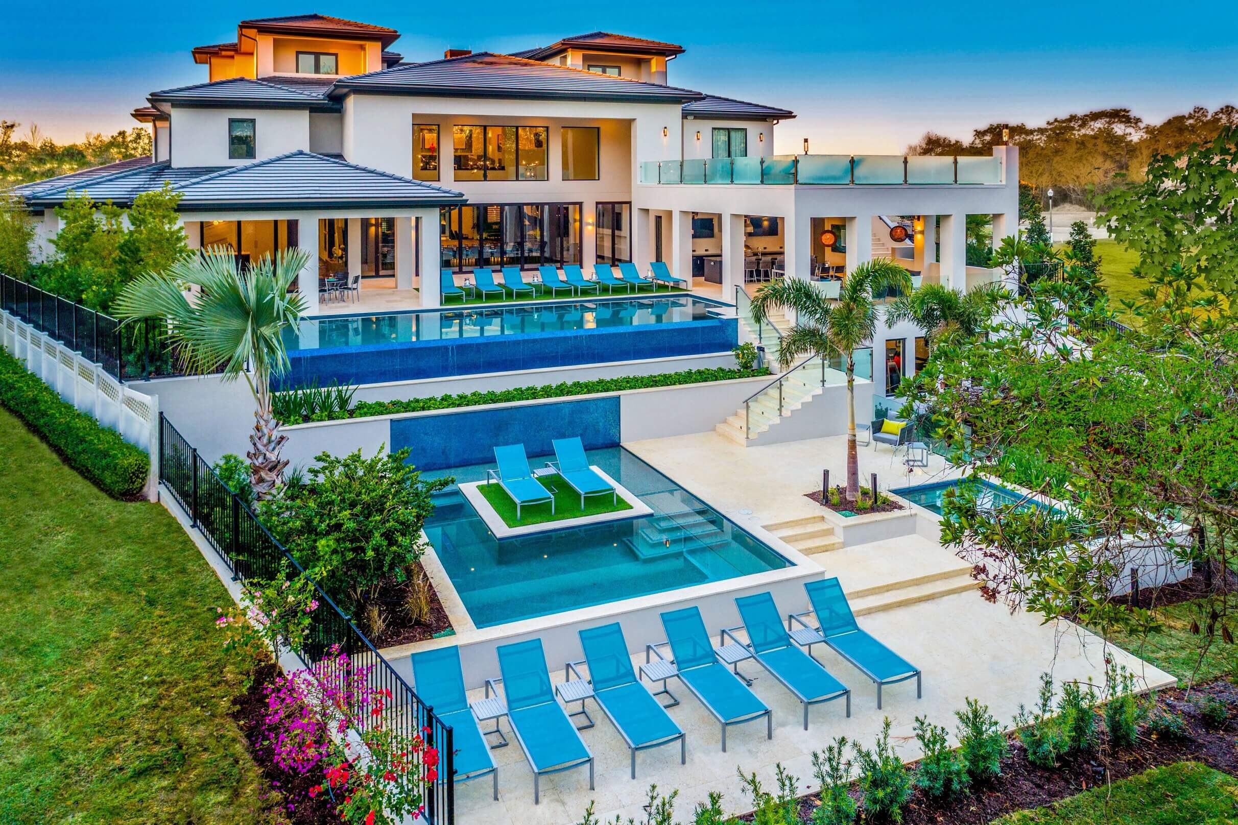 Pool-side windows with sun control film