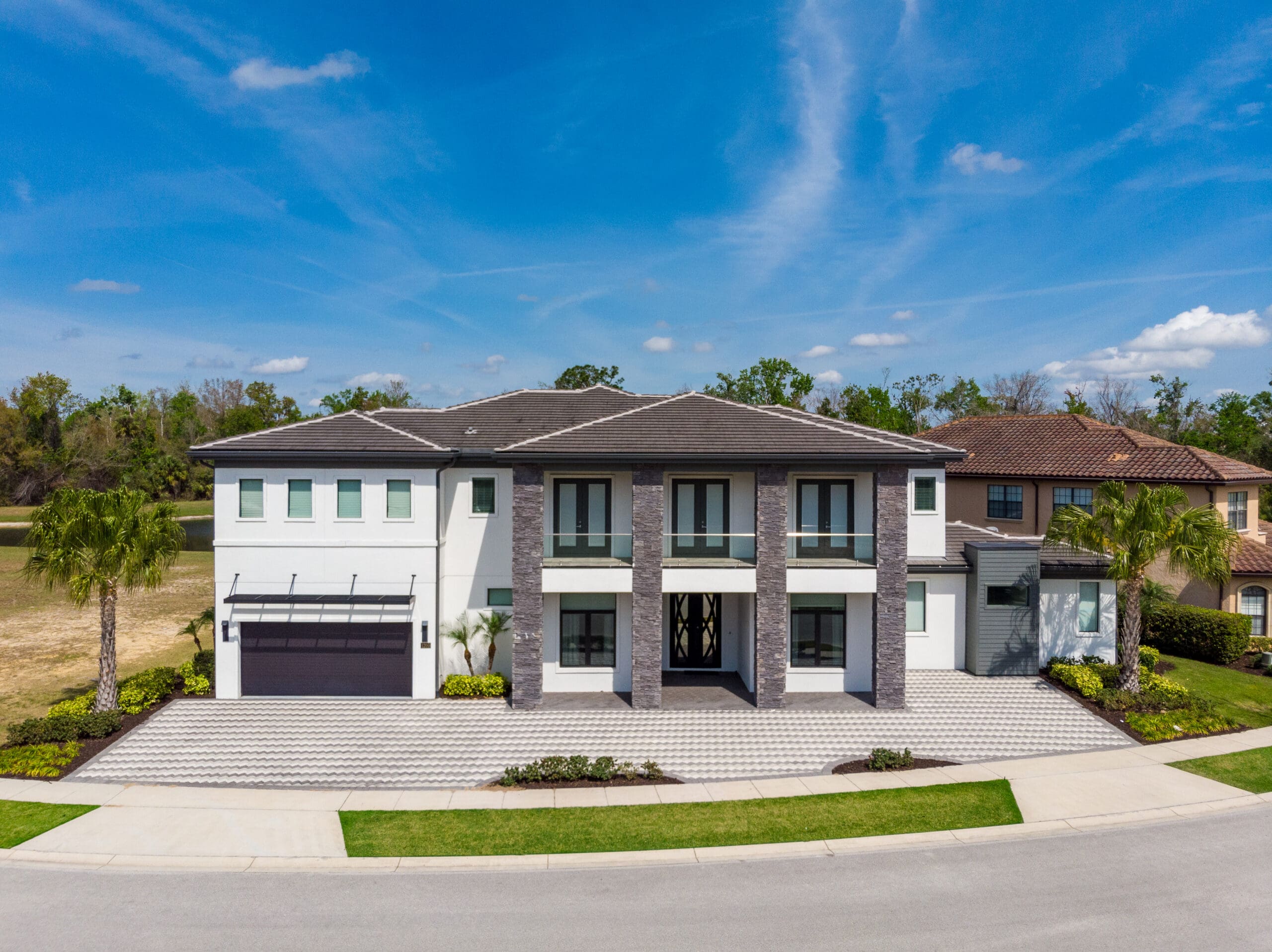 Florida home exterior with filmed glass